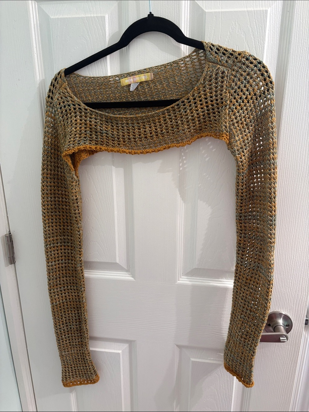 Urban Outfitters Olive & Mustard Cropped Open-Knit Shrug